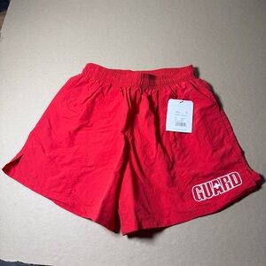 BNWT DOLFIN Small Men’s Red Life Guard Shorts 4 Inch Inseam Lined Guard Logo